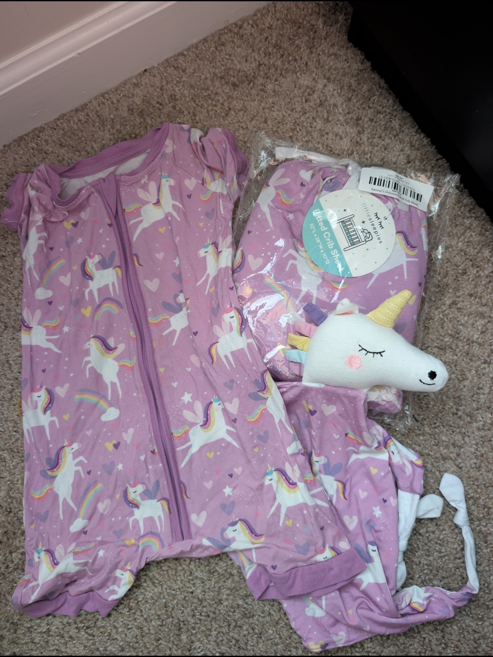 Lilac Unicorn Baby Sleep Sack & Plush Set